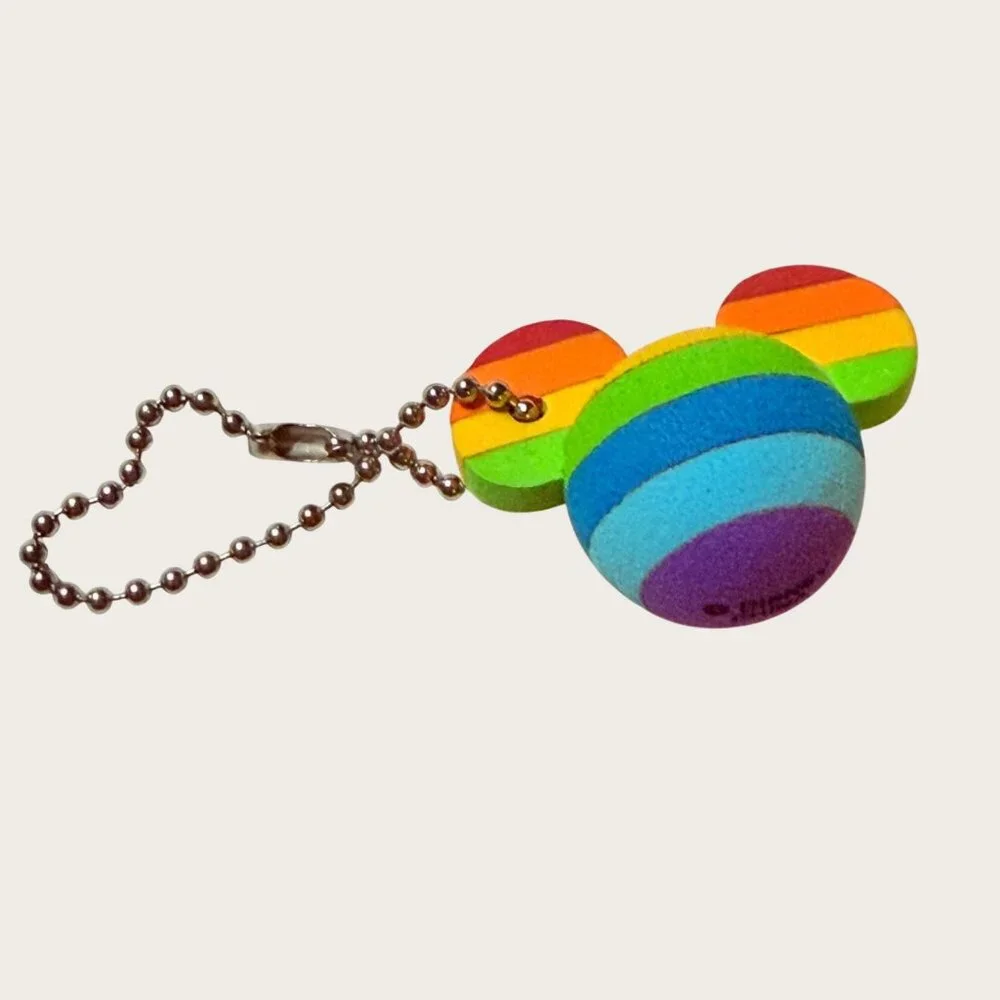 Rainbow Mickey Mouse Shaped Keychain With Ball Chain Disney